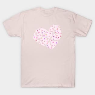 Valentine's romance: Heart with stars in pinks and purples T-Shirt